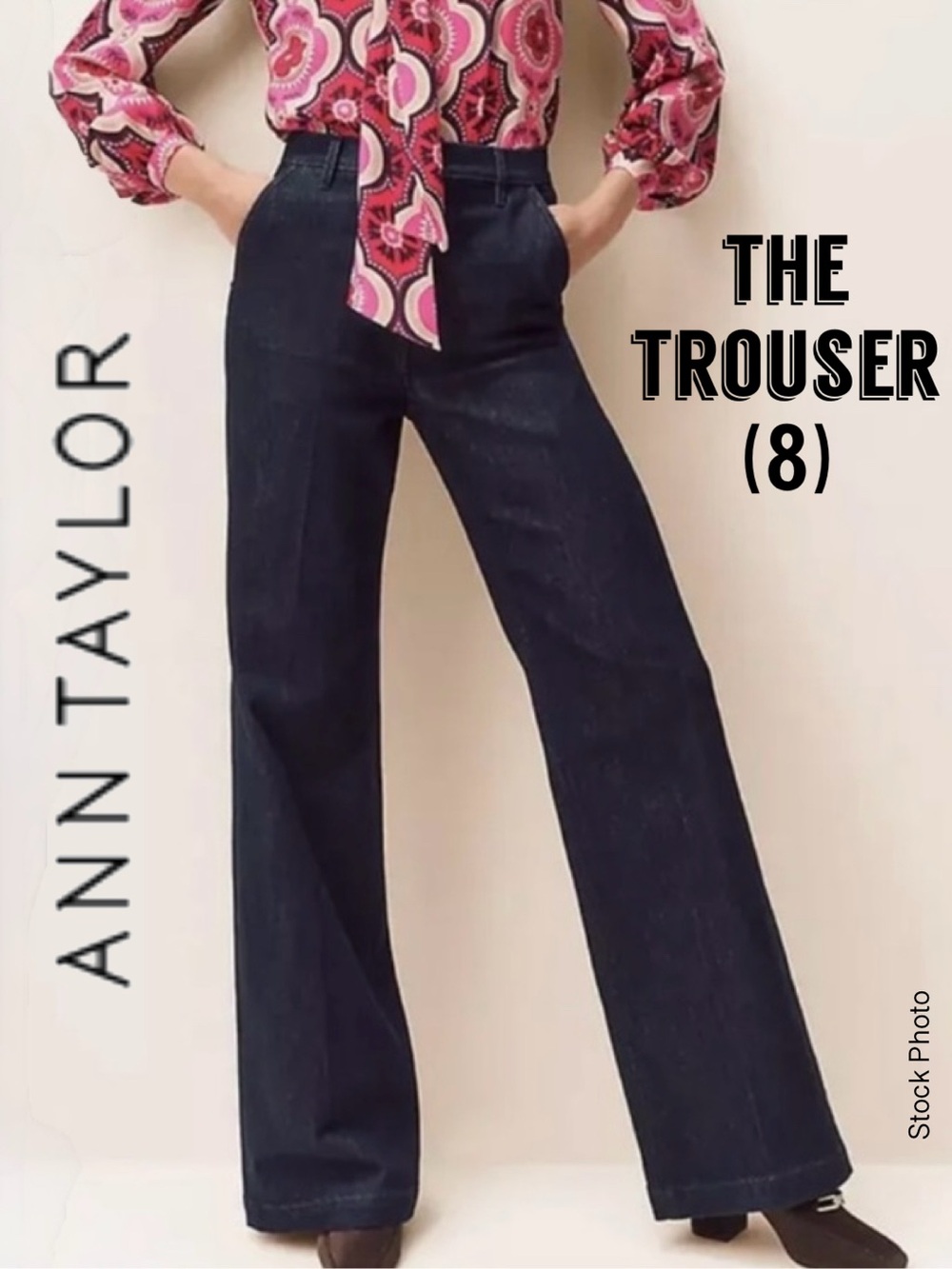 NWOT ANN TAYLOR “The Trouser” High-Rise Wide Leg Denim Jeans Pants (8)